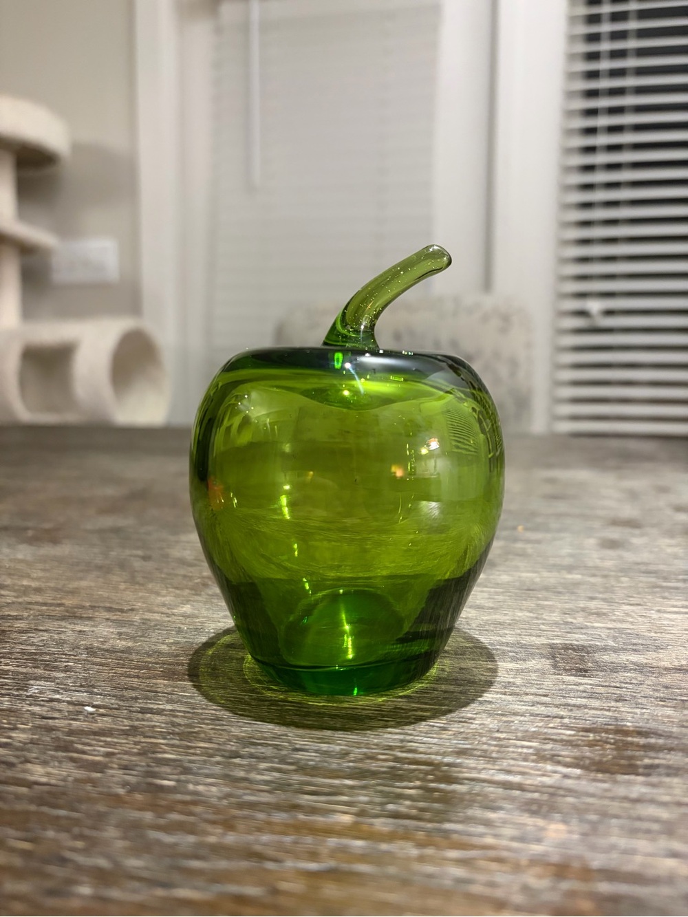 Vintage Green Glass Apple Fruit Paperweight Decorative, Approx 4 in Tall